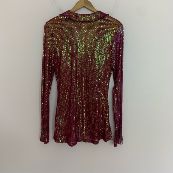 NWT New Free People Magenta Sequin Long Sleeve Button Down Shirtee Top Size XS - Picture 4 of 6